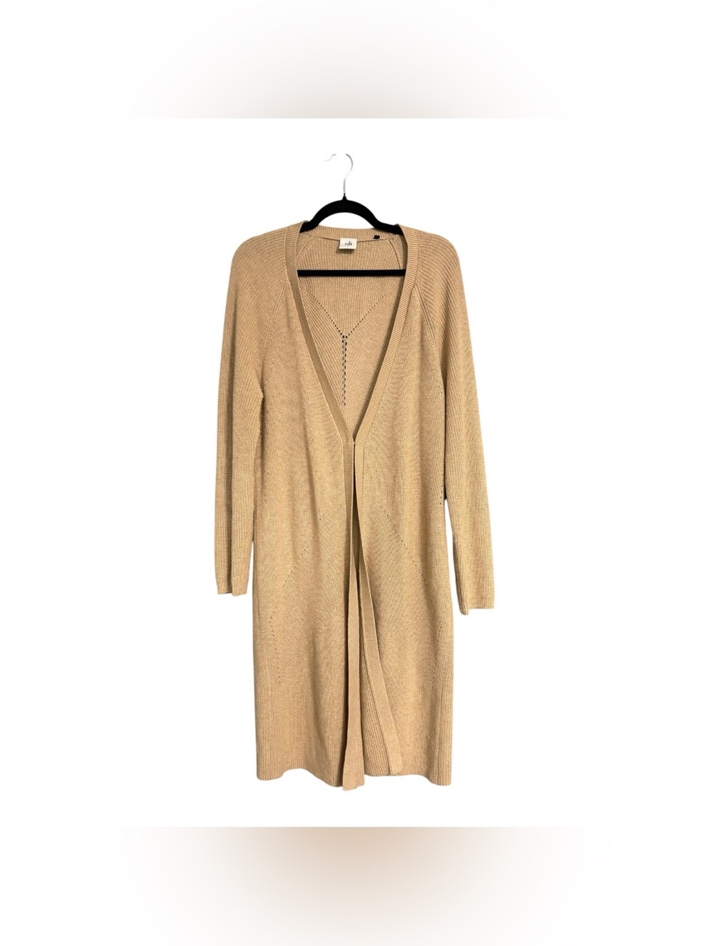 Cabi Long Open Front Knit Duster Cardigan Sweater Beige Size Large
